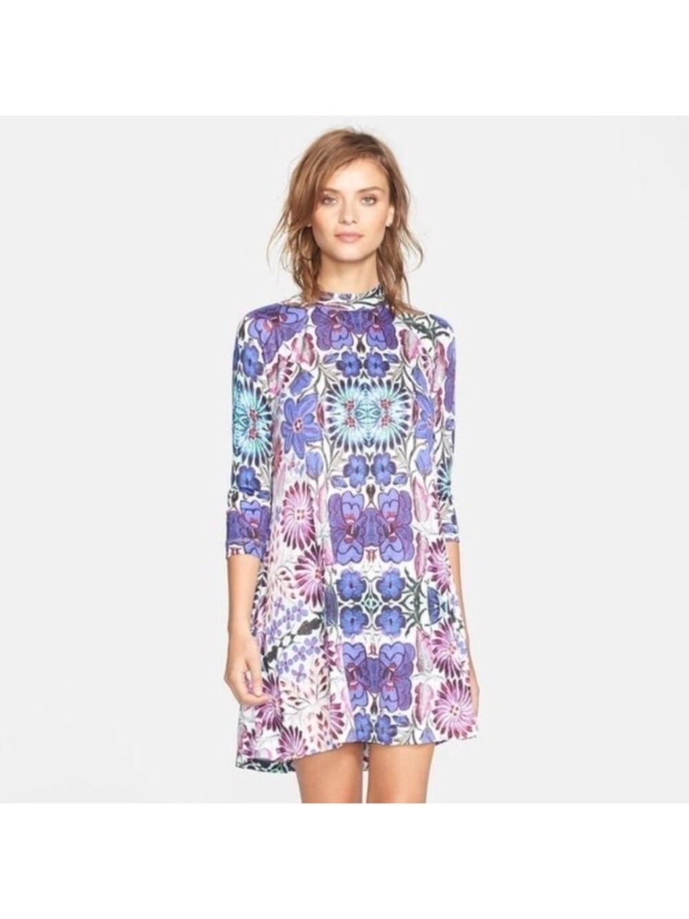 Floral Purple High-Neck Shift Dress